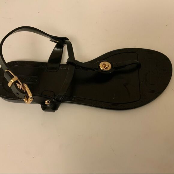 Coach Pier Shiny Jelly Womens T-Strap Thong Sandals Flip Flops Size 7 B Black - Picture 1 of 8